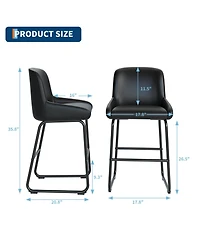 homfan Set of 4 modern Pu leather counter stools with backrest and footrest, armless design, sturdy metal frame for kitchen or seating