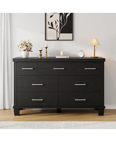 homfan 7 Drawers Modern Wood Dresser, 51" Wide Chest of Drawers Closet, Wooden Organizer with Metal Handle, for Bedroom, Living Room