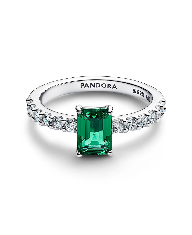 Pandora Rectangular Sparkling Green Halo Ring