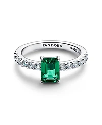 Pandora Rectangular Sparkling Green Halo Ring