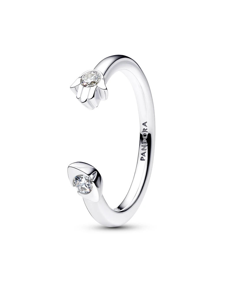 Pandora Talisman Sterling Silver Lab-Grown Diamond Evil Eye Hamsa Hand Open Ring