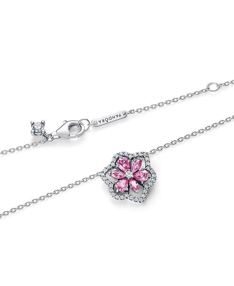 Pandora Herbarium Sparkling Pink Flower Pendant Necklace