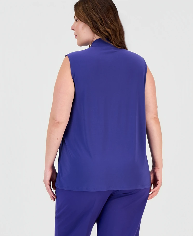 Kasper Plus Scarf-Neck Sleeveless Top