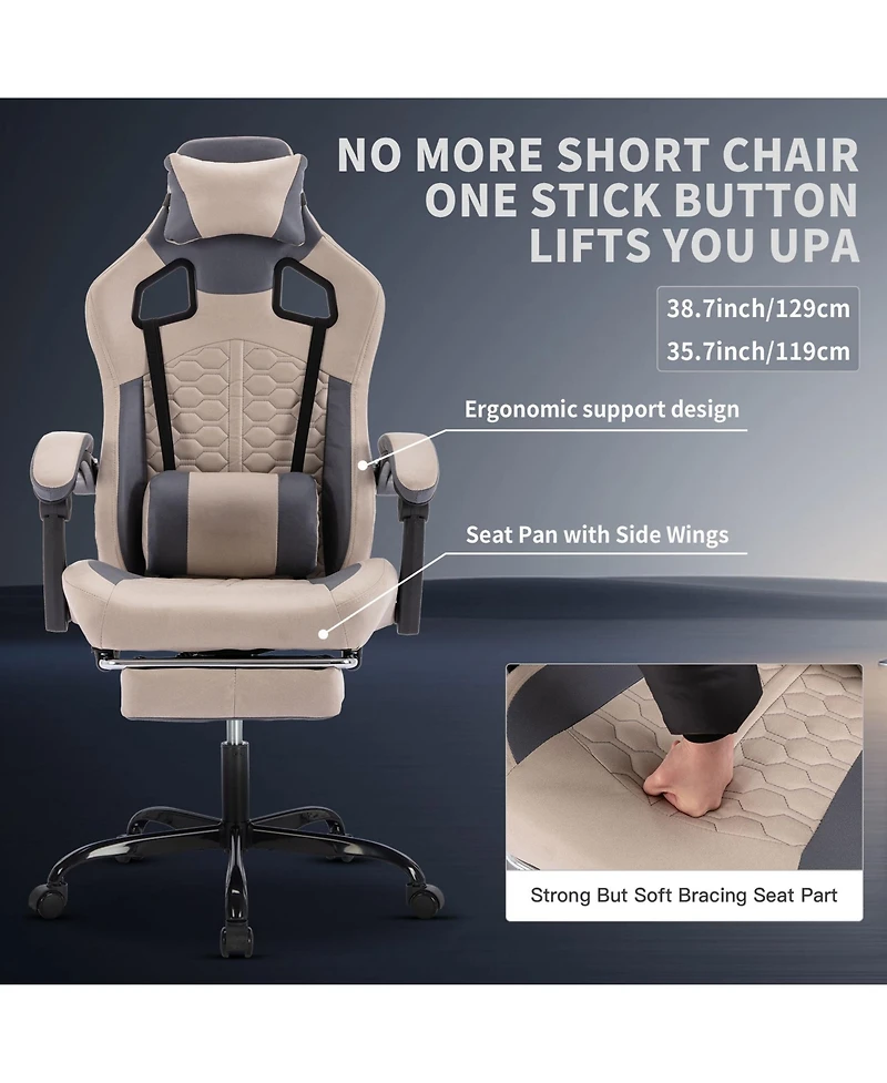 Flynama Massage Gaming Chair with Footrest,Pu Ergonomic Gamer Chair