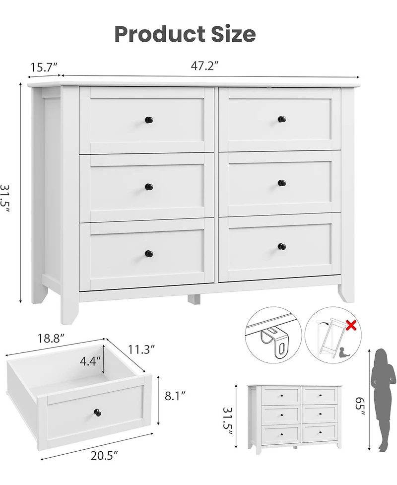 gaomon 6 Drawer Dresser for Bedroom, Large Dresser with Deep Drawers and Metal Knobs, Modern Wooden Chests of Drawers for Entryway