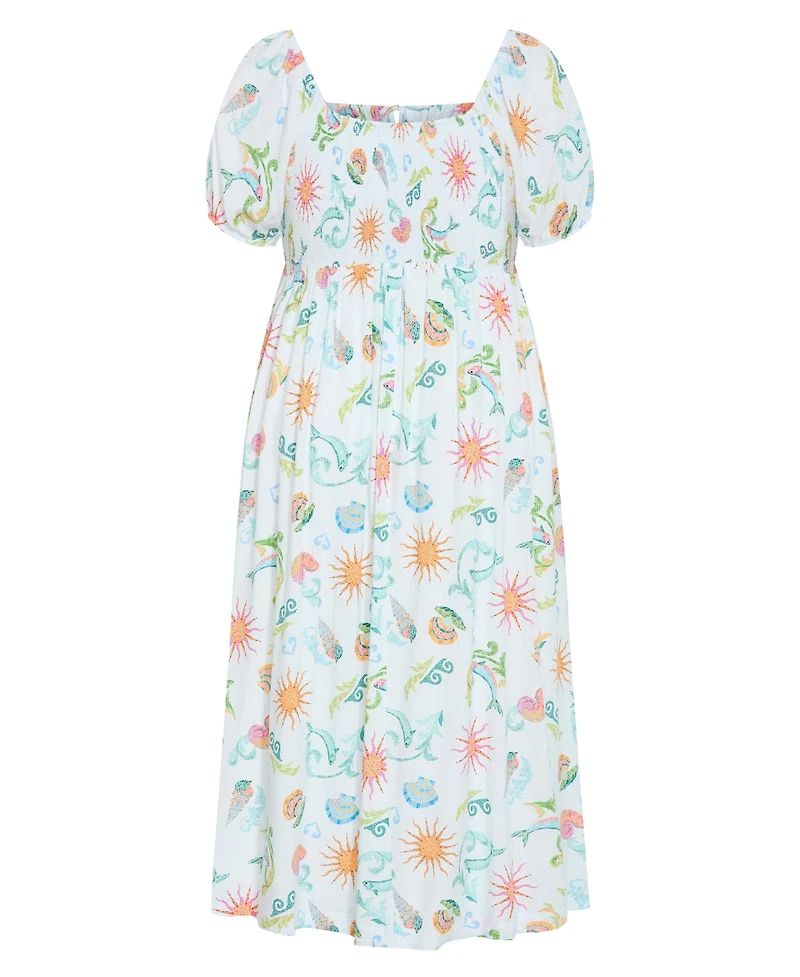 City Chic Women's Abbie Short Sleeve Ocean Print Maxi Dress