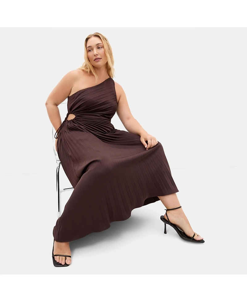 City Chic Plus Aliza One Shoulder Pleat Maxi Dress