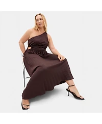 City Chic Plus Aliza One Shoulder Pleat Maxi Dress