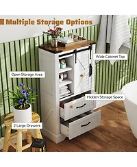 sumyeg Farmhouse Bathroom Floor Storage Cabinet Freestanding Organizer