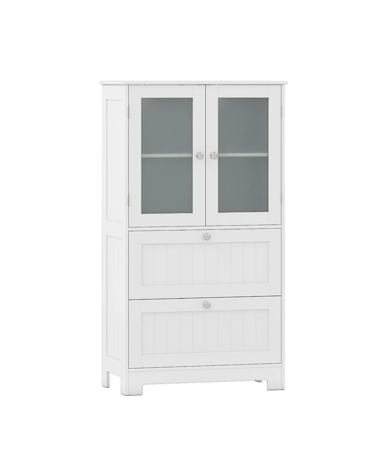 sumyeg Bathroom Floor Storage Cabinet with Drawers and Frosted Glass Doors