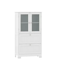 sumyeg Bathroom Floor Storage Cabinet with Drawers and Frosted Glass Doors