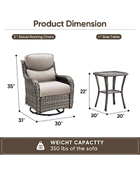 Pocassy Outdoor Swivel Glider Rocker Chairs with 5-in Cushion - 3 Piece Patio Furniture Set, Patio Bistro Sets with Tempered Glass Side Table