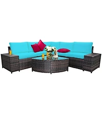 Gouun 6 Piece Outdoor Wicker Sectional Sofa Set with Tempered Glass Coffee Table