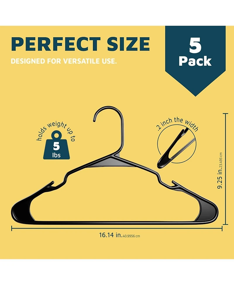 Lifemaster Heavy-duty plastic hangers, hold up to 5 lbs, non-slip shoulder grooves, space-saving, dresses & coats