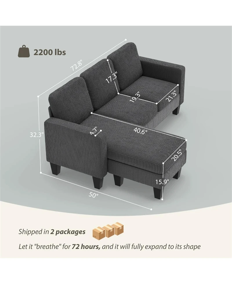 Clihome L-Shaped Conversation Sofa Corduroy Sectional Couch Sofa