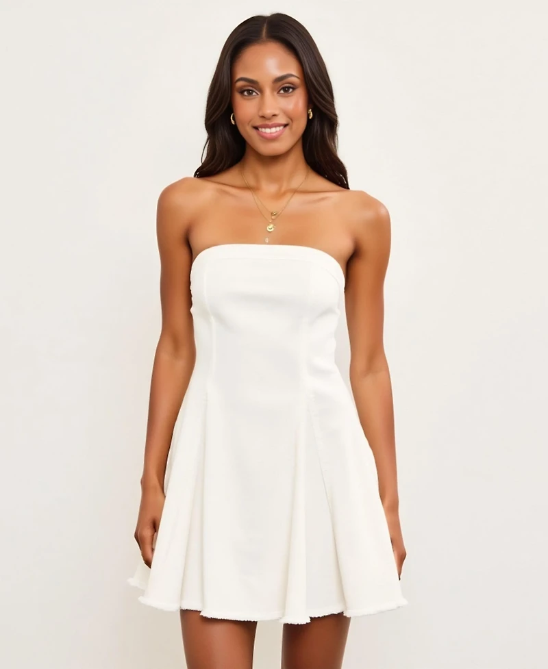 Modenaire Women's Strapless Fit-and-Flare Raw-Hem Denim Mini Dress