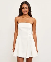 Modenaire Women's Strapless Fit-and-Flare Raw-Hem Denim Mini Dress