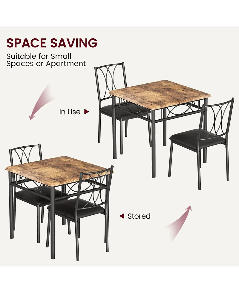 gaomon 3-Piece Dining Table Set for 2 with Metal & Wood Chairs - Space-Saving Square Kitchen
