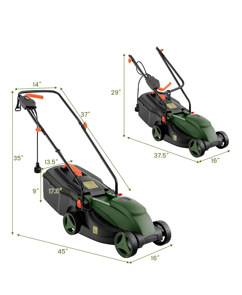 Costway Electric Corded Lawn Mower 10-amp 13-Inch Walk-Behind Lawnmower with Collection Box