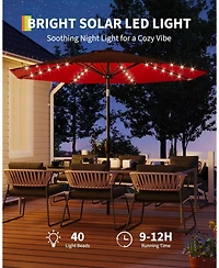 Xo 10 Ft Patio Umbrella with Solar Lights, 40 Led Outdoor Market Table Umbrella with Tilt and Crank, 8 Ribs Uv Resistant Deck Umbrella for Pool Garden