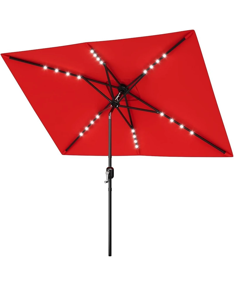 Xo 10 x 6.5 Ft Solar Rectangular Patio Umbrella with Led Lights, Outdoor Market Table Umbrella with Crank Lift, Vented 6-Rib Steel Frame Shade