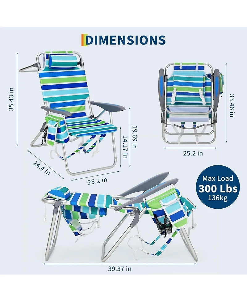 Xo 2 Pack Lightweight Portable High Backpack Beach Chair for Beach, Fishing, Picnic