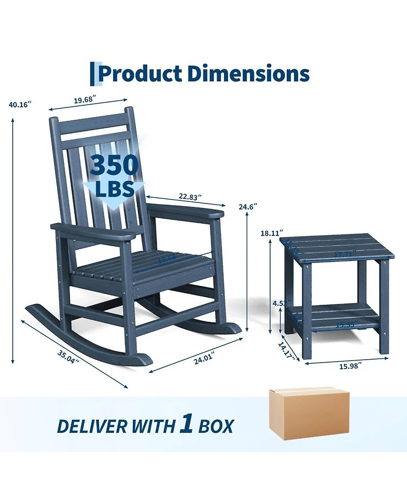Xo 2 Pcs All Weather Resistant Outdoor Hdpe Porch Rocking Chair for Balcony Backyard Porch with Side Table