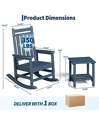 Xo 2 Pcs All Weather Resistant Outdoor Hdpe Porch Rocking Chair for Balcony Backyard Porch with Side Table