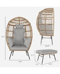 Xo Oversize Egg Shaped Lounger, Egg Chair for Indoor Outdoor Patio Porch Backyard with Ottoman, Grey