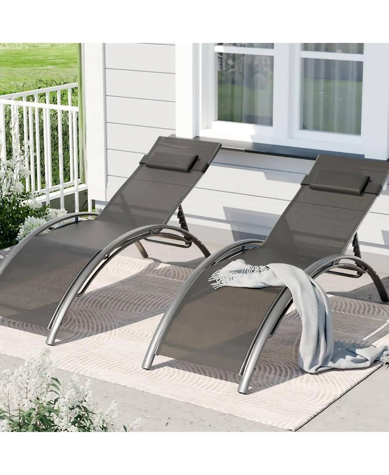 Xo Set of 2 Patio Recliners, Outdoor Chaise Lounge Chairs for Deck, Lawn and Balcony