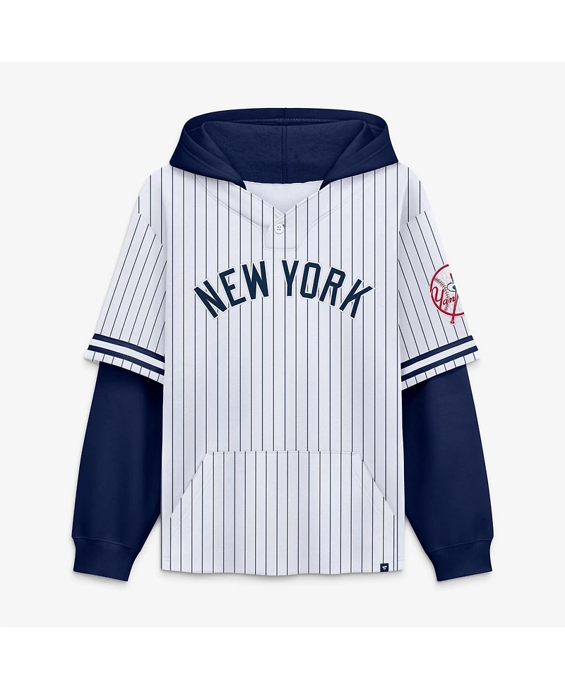 Fanatics Men's White/Navy New York Yankees Relaxed Fit Layered Pinstripe Hoodie
