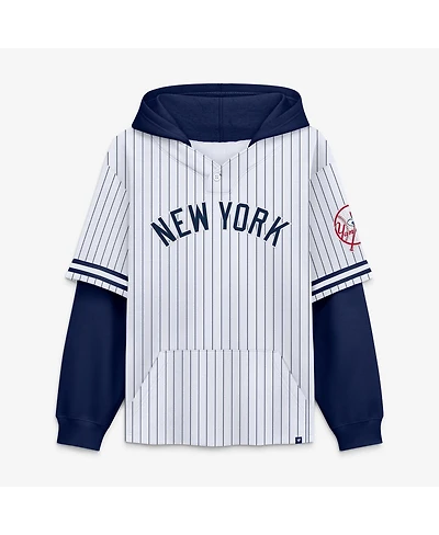 Fanatics Men's White/Navy New York Yankees Relaxed Fit Layered Pinstripe Hoodie