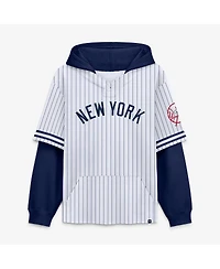 Fanatics Men's White/Navy New York Yankees Relaxed Fit Layered Pinstripe Hoodie