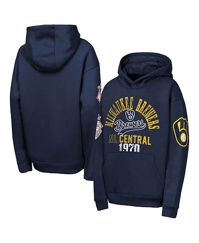 Outerstuff Big Boys and Girls Navy Milwaukee Brewers Premium Sweep Fleece Hoodie