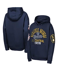 Outerstuff Big Boys and Girls Navy Milwaukee Brewers Premium Sweep Fleece Hoodie