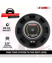 5 Core 15 Inch Car Subwoofer Pair 450W 4 Ohm Deep Bass Woofers with 40 Oz Magnet and Poly Cone Speakers