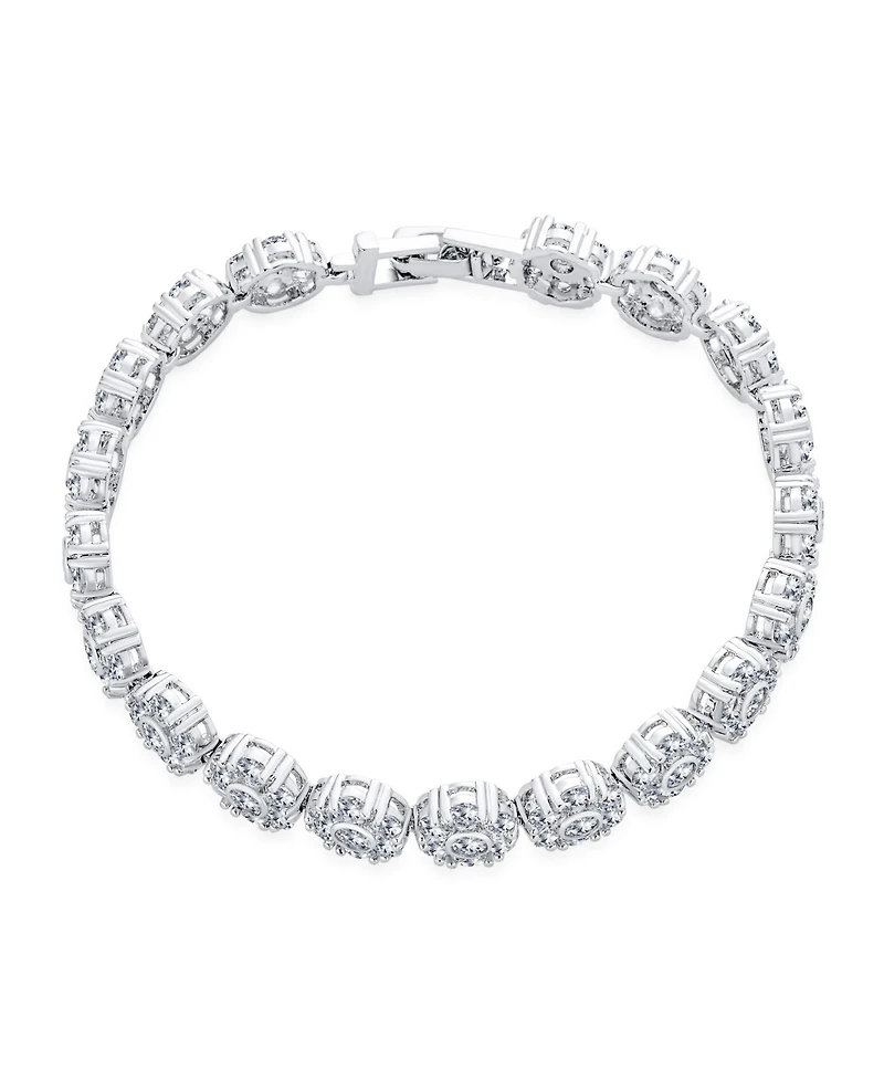 Bling Jewelry Formal Statement Cubic Zirconia Pave Cz Floral Circlets Rose Flower Motif Tennis Bracelet