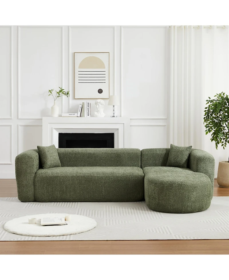 109.4" Modular Cloud Sofa Modern L-Shaped Curved Back Couch with 2 Pillows, Right Chaise