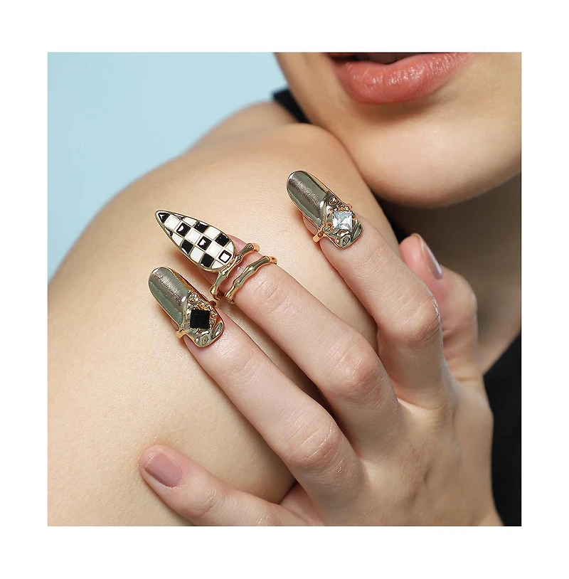 Sohi Women's The Bijou Checks Nail Rings Set Of 3