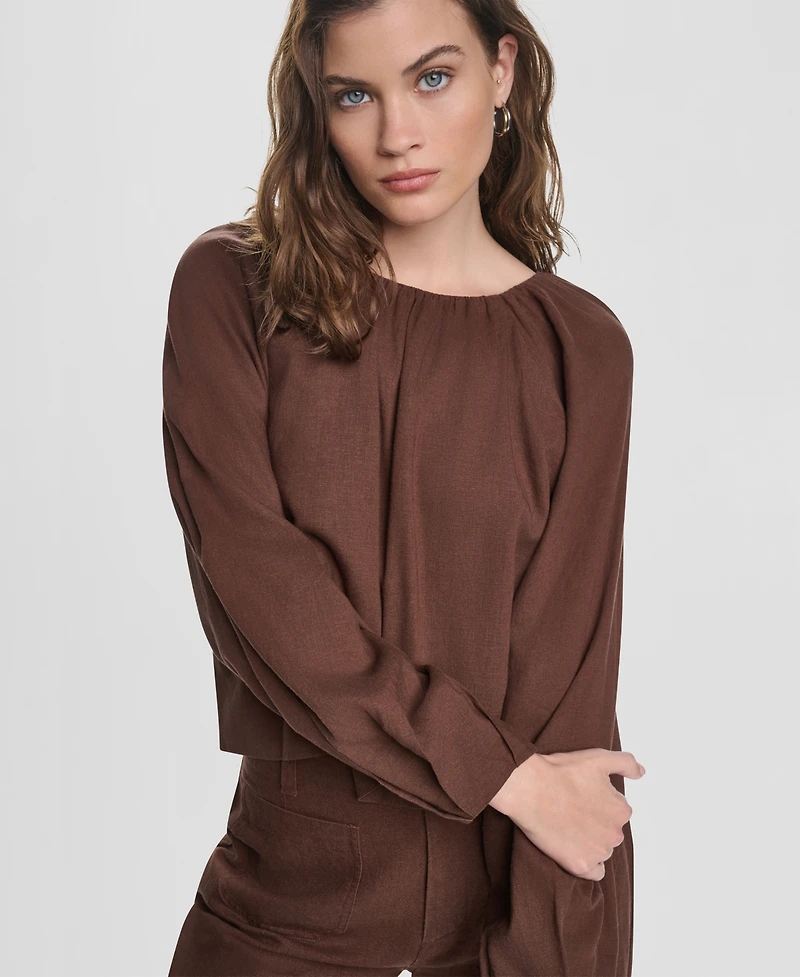 Dkny Jeans Women's Raglan Long-Sleeve Shirred Neckline Top