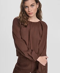 Dkny Jeans Women's Raglan Long-Sleeve Shirred Neckline Top