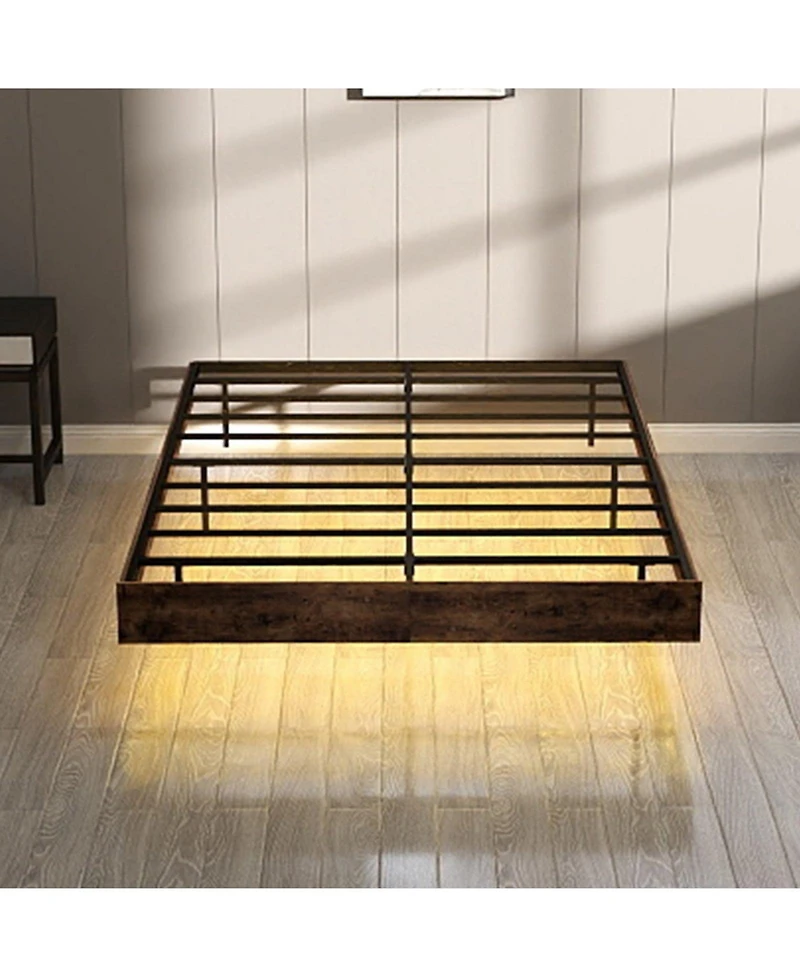 Lucky One Queen Size Floating Bed Frame with Led Lights, Heavy Duty Metal Platform