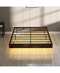 Lucky One Queen Size Floating Bed Frame with Led Lights, Heavy Duty Metal Platform