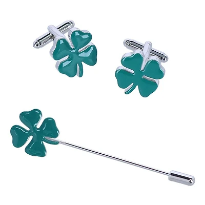 Trafalgar Shay Shamrock Novelty Cufflinks and Lapel Pin Set
