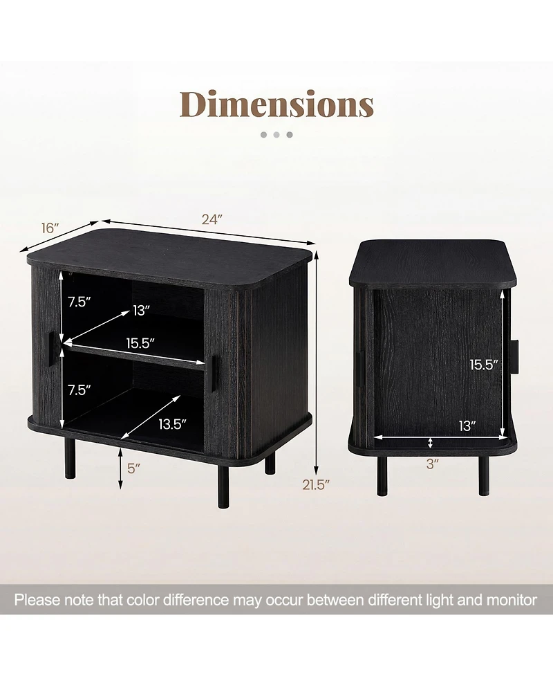 Gymax End Table Modern Mid Century Nightstand with Sliding Tambour Doors and Storage Shelf