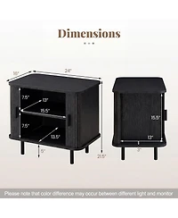 Gymax 2-Pieces End Table Mid Century Nightstand with Sliding Tambour Doors and Storage Shelf