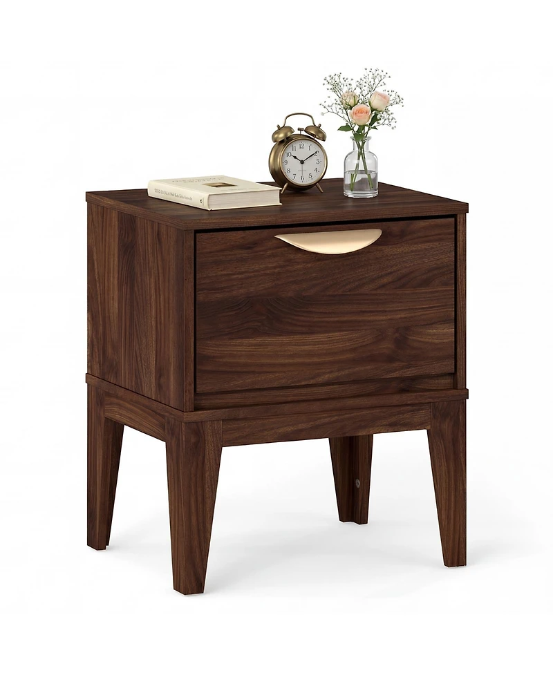 Gymax Nightstand with Storage Mid Century Modern Bedside Table with Drawer