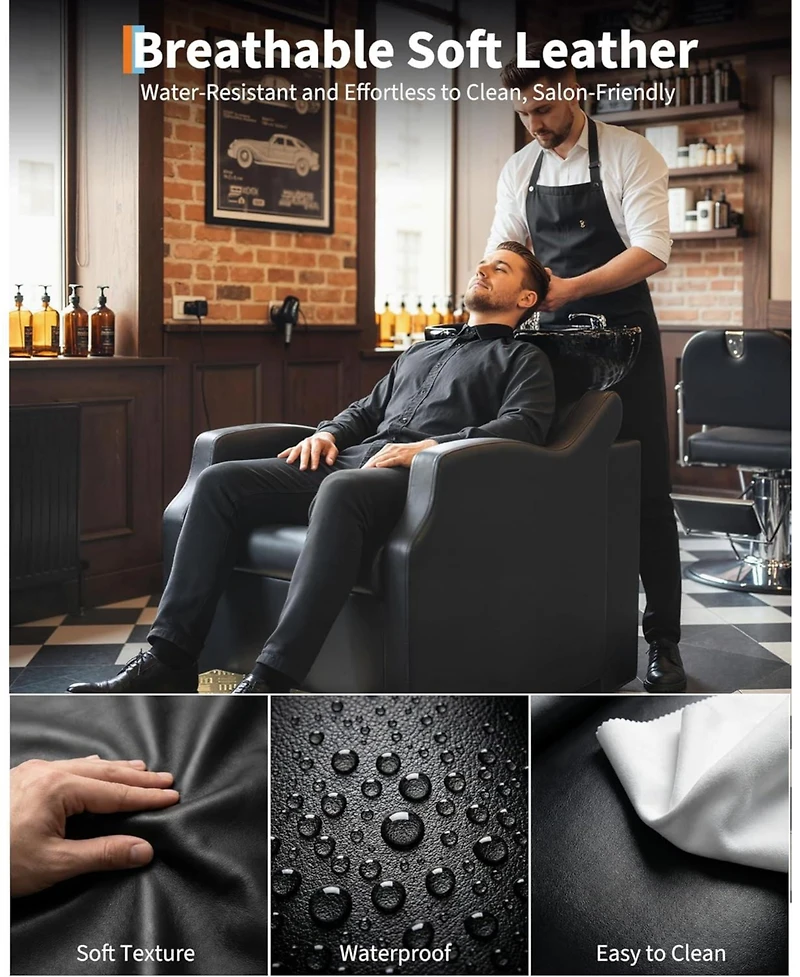 gaomon Shampoo Bowl and Chair Set, Hair Wash Station with Abs Shampoo Bowl Sink and Footrest, Load Weight 450 Lbs for Hair Stylist Barbershop
