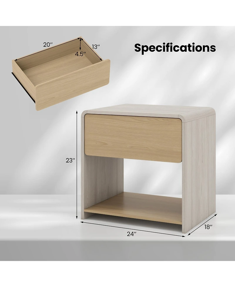Gymax 2-Pieces Modern Style Nightstand 2-Tier Sofa Side Bedside Table with Drawer and Open Shelf