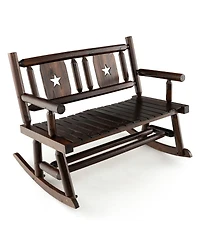 Gymax Outdoor Carbonized Wood Rocking Bench Double Rocking Chair for 2 Persons with Wide Curved Seat